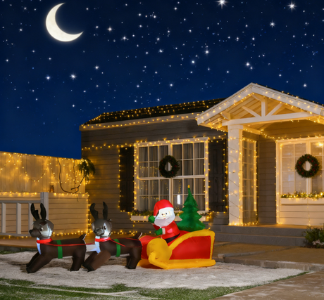 Christmas-Inflatable-Santa-Claus-with-Sleigh-and-Reindeer,-Outdoor-Blow-Up-Yard-Decoration-Christmas-Decor