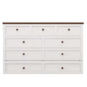 Solid Pine Murphy Bed Chest with Charging Station and Large Storage Drawer - Queen