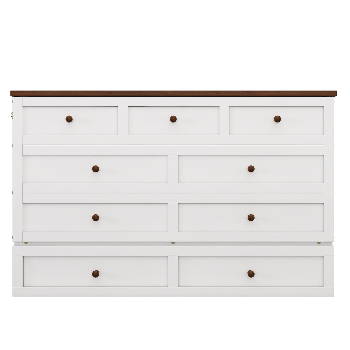 Solid Pine Murphy Bed Chest with Charging Station and Large Storage Drawer - Queen - White+Walnut