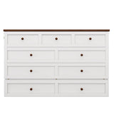 Solid Pine Murphy Bed Chest with Charging Station and Large Storage Drawer - Queen - White+Walnut
