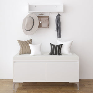 Wall Mounted Entryway Shelf and Storage Bench Set with Hooks and Storage - Off White