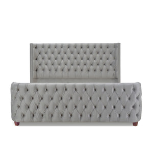 Brooklyn King Tufted Panel Bed Headboard and Footboard Set, Opal Grey Velvet