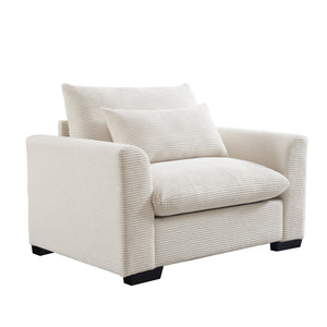 Beige Corduroy Deep Seat Single Sofa Accent Chair