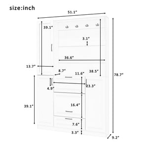 Entryway Bench With Integrated Shoe Cabinet and Mirrored Door