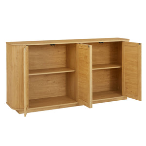 Contemporary Wave Shaped TV Stand With Rattan Doors