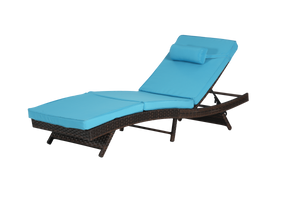 Outdoor Wicker Long Reclining Chair Set of 2 , Wicker Reclining Lounge Chair Lawn Sunbathing Chairs Recliner up to 150°  Beach Poolside Garden
