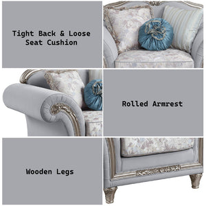 Pelumi - Chair With 3 Pillows - Light Gray Linen & Platinum