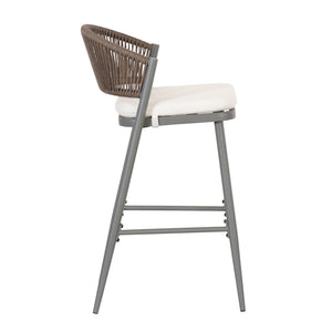 Outdoor Bar Height Metal Frame Counter Stools With Scallop Shaped Backrest & Water Resistant Cushions