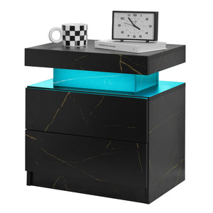 Nightstand LED Bedside Table Cabinet Lights Modern End Side with 2 Drawers
