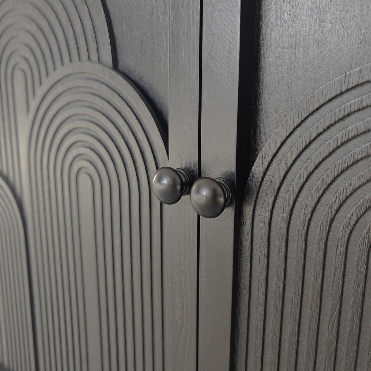 Modern Black Wood Storage Cabinet with Embossed Door