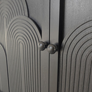 Modern Black Wood Storage Cabinet with Embossed Door
