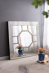 Antique Style Decorative Square Wall Mirror with Mirrored Frame