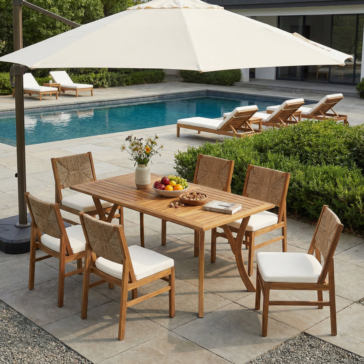 Outdoor 7 Piece Patio Rustic Acacia Wood Dining Set