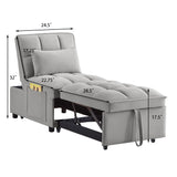 4 in 1 Multi-Function Single Sofa Bed with Storage Pockets - Gray