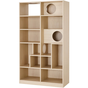Furniture Style Cat Bookcase Cat Tree Shelves Natural Particle Board MDF 63.5 Inch