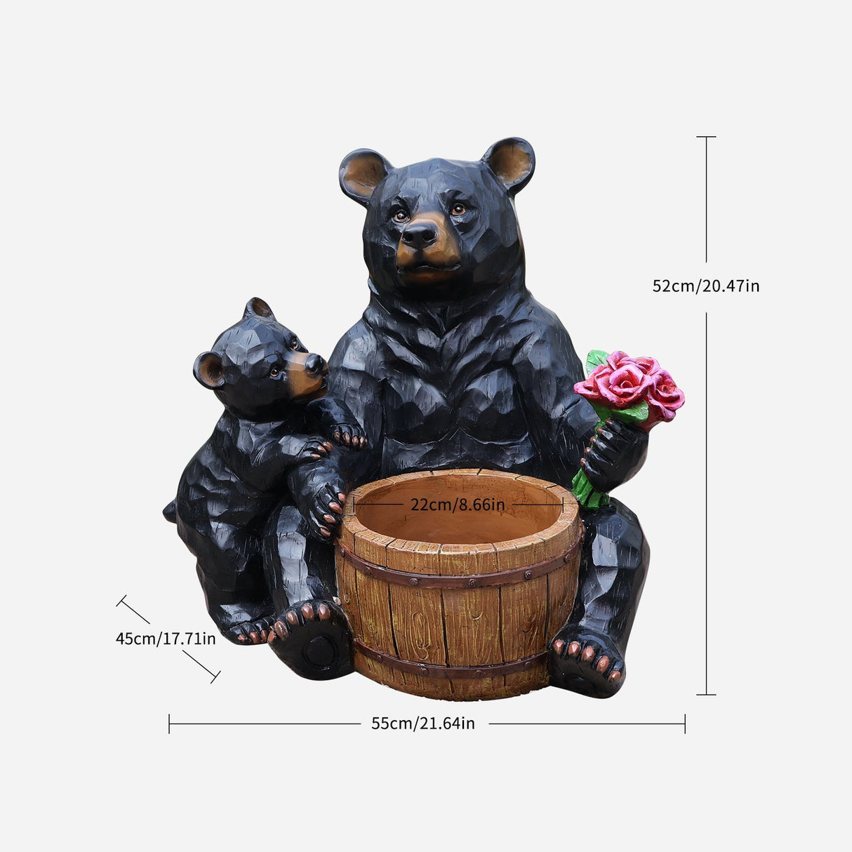 Outdoor Garden Sculpture Bear Flower Pot Planter