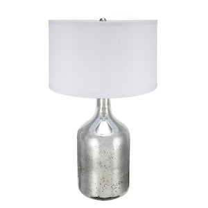 Silver Round Table Lamp with White Fabric Shade