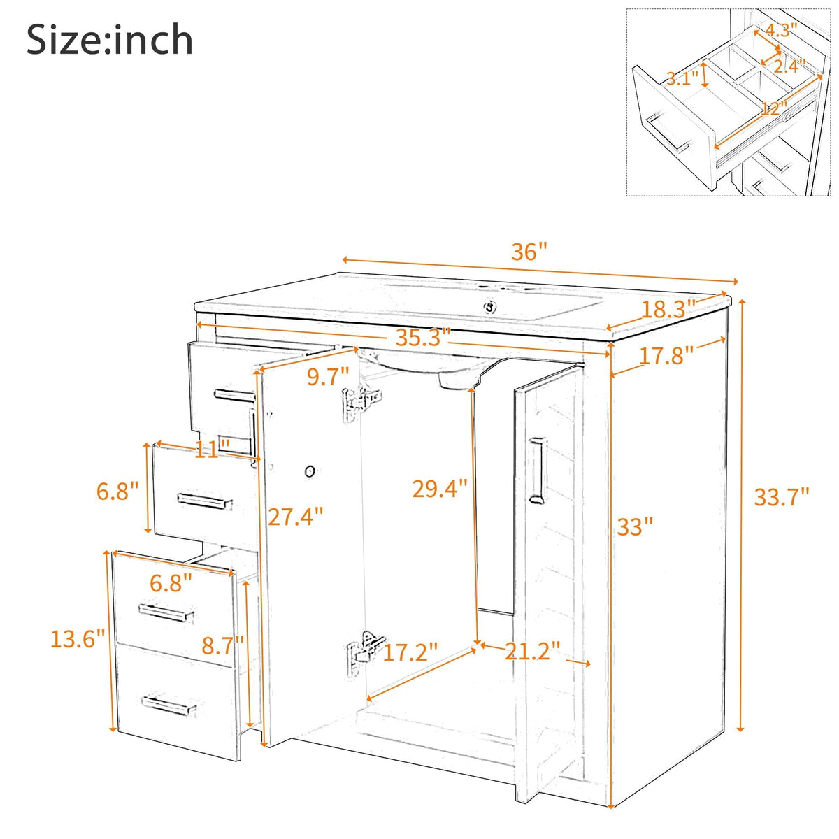 Bathroom Vanity With Sink Combo, Storage Cabinet, Freestanding Set