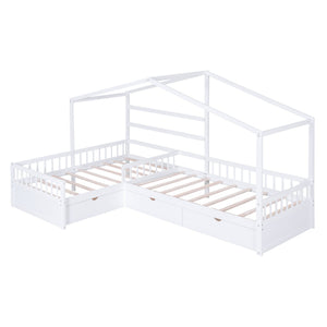 L Shape Platform Bed With 3 Storage Drawers