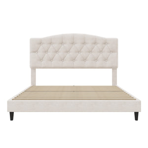 Upholstered Platform Bed with Saddle Curved Adjustable Headboard and Diamond Tufted Details