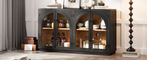 4-Door Large Storage Sideboard Buffet Cabinet with Glass Doors (Black)