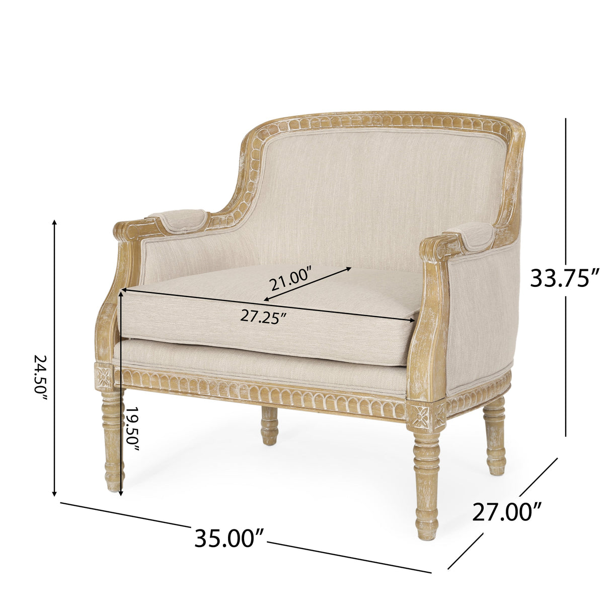 Becoming Upholstered Club Chair with Turned Leg and Carved Design