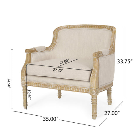 Becoming Upholstered Club Chair with Turned Leg and Carved Design