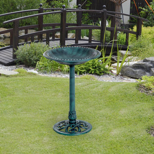 Outsunny 28" Bird Bath Outdoor Resin Decor with Fleur De Lis Pattern