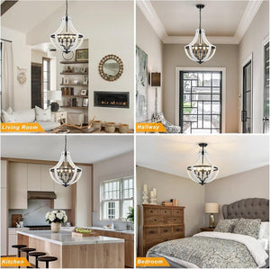 5-Light Farmhouse Chandelier with Dual-Mount Design - White