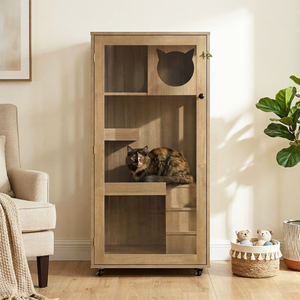 Basia Rubber Wood Cat Cabinet with Wheels