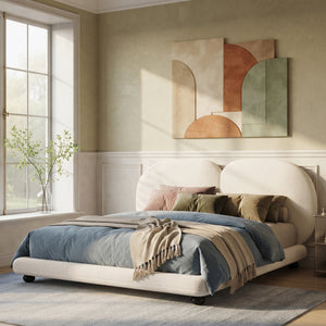 Extra Thick Upholstered Platform Bed Frame with Luxury Split Headboard