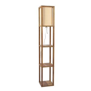 Pinnacle - Shelf Floor Lamp For Bedroom / Living Room, Long Shade - Natural Wood / White