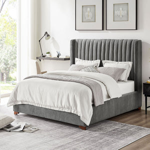 Corduroy Upholstered Wingback Bed Frame