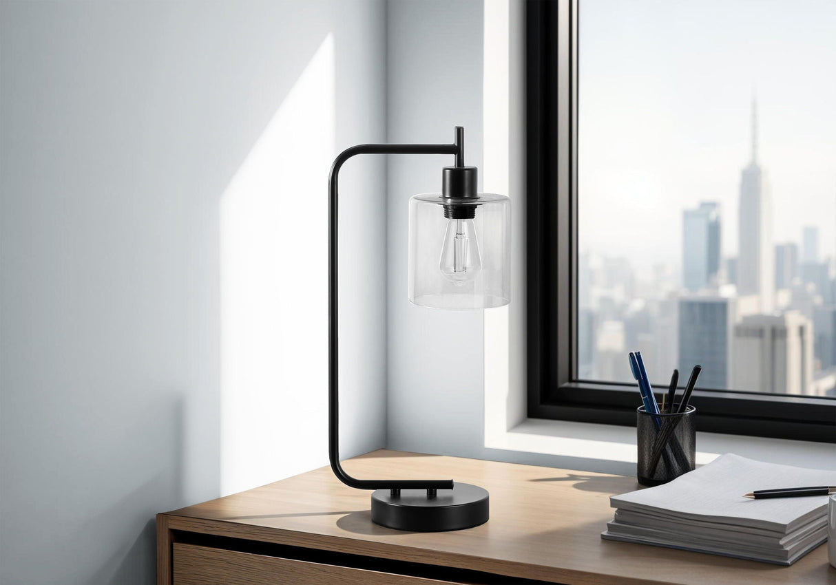 Lighting Table Lamp with USB Port and Glass Shade - Modern Black