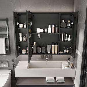 Aluminium Medicine Cabinet Mirror With LED Light And Defogging Function - Gray