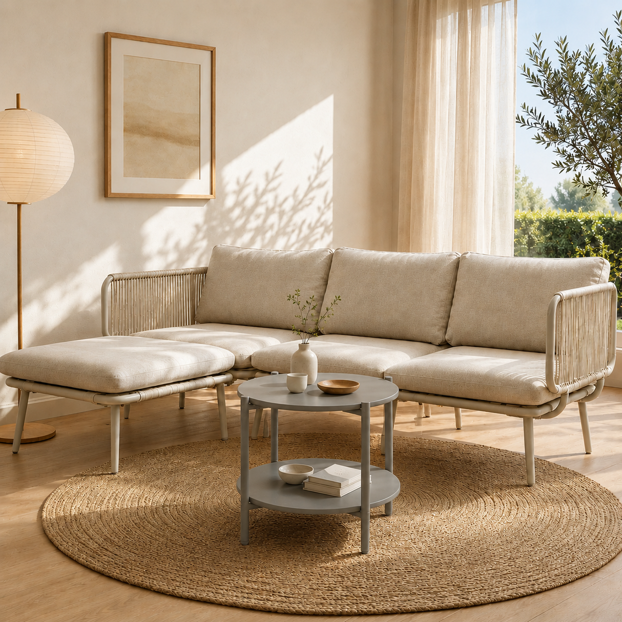 Metal Round Side Table - 2-Tier Outdoor End Table