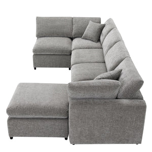 Modern Modular Cloud Sofa Bed, 6 Seat Sectional Couch Set With Ottoman, Free Combination, Convertible U Shaped Sleeper Sofa For Living Room