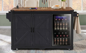 K&K 72" Farmhouse Kitchen Island with Fridge Storage Space & Power Outlet