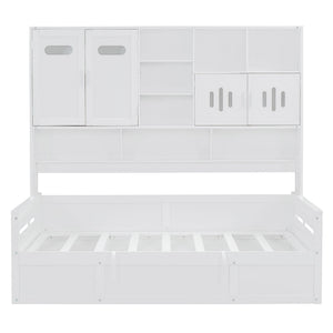 Daybed With All-In-One Cabinet And Shelf