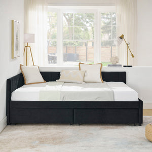Upholstered Tufted Daybed Frame With Storage Drawers