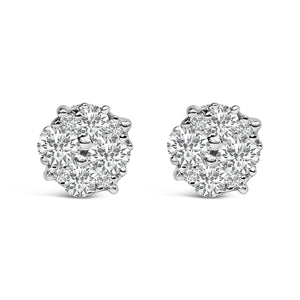 .925 Sterling Silver 1/2 cttw Prong Set Round-Cut Diamond Cluster Stud Earring (I-J Color, I2-I3 Clarity)