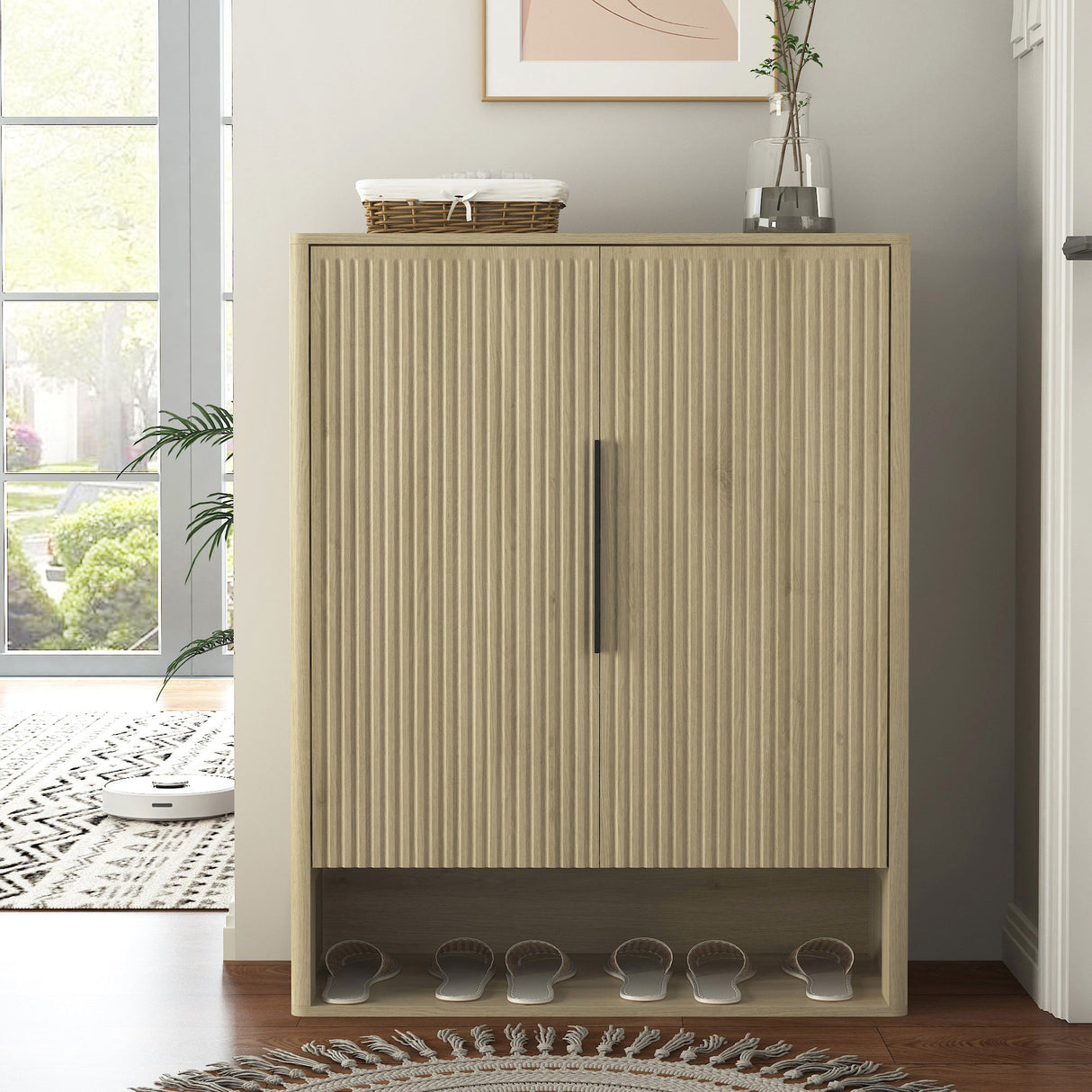 Wooden Shoe Storage Cabinet with Adjustable Shelves