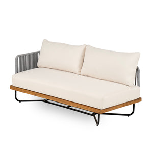 Lucca Outdoor 6 Seaters Acacia Wood and Rope Woven Patio Conversation Set