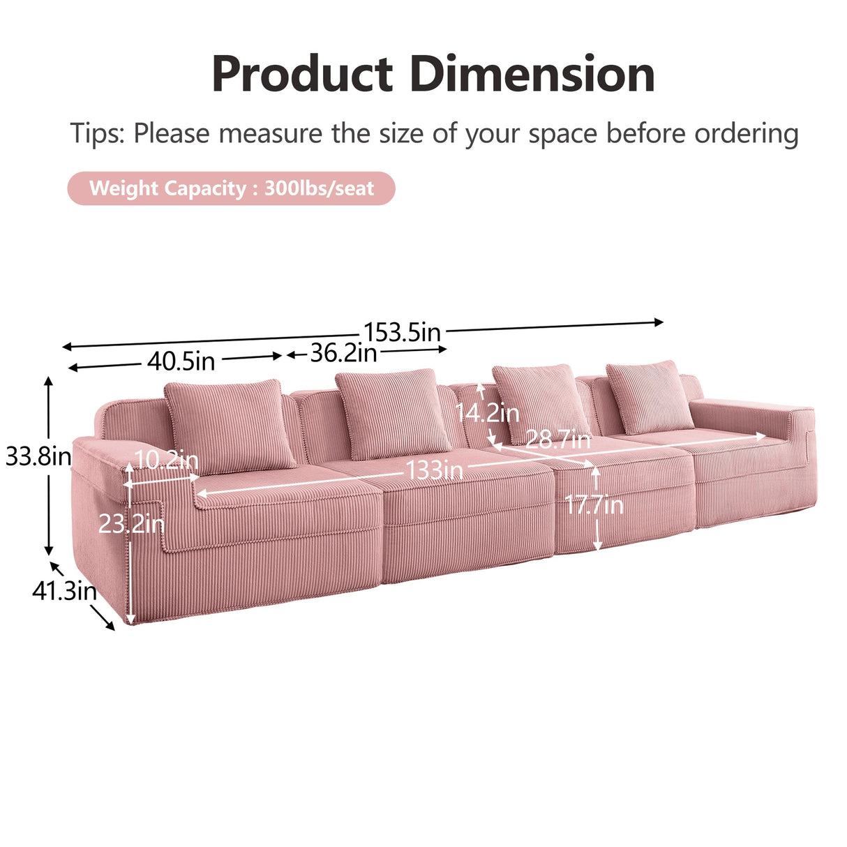 Modular 4 Seat Boneless Sofa, Cloud Sectional Couch