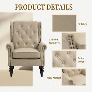 Modern Accent Lounge Chair with Sturdy Wood Legs in Camel PU Leather