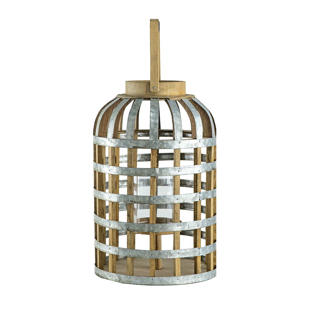 Decorative Wooden Lantern with Handle - Pearl Silver
