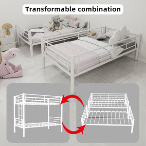 Metal Bunk Bed For Kids, Convertible Bedframe With Ladders & Guardrail