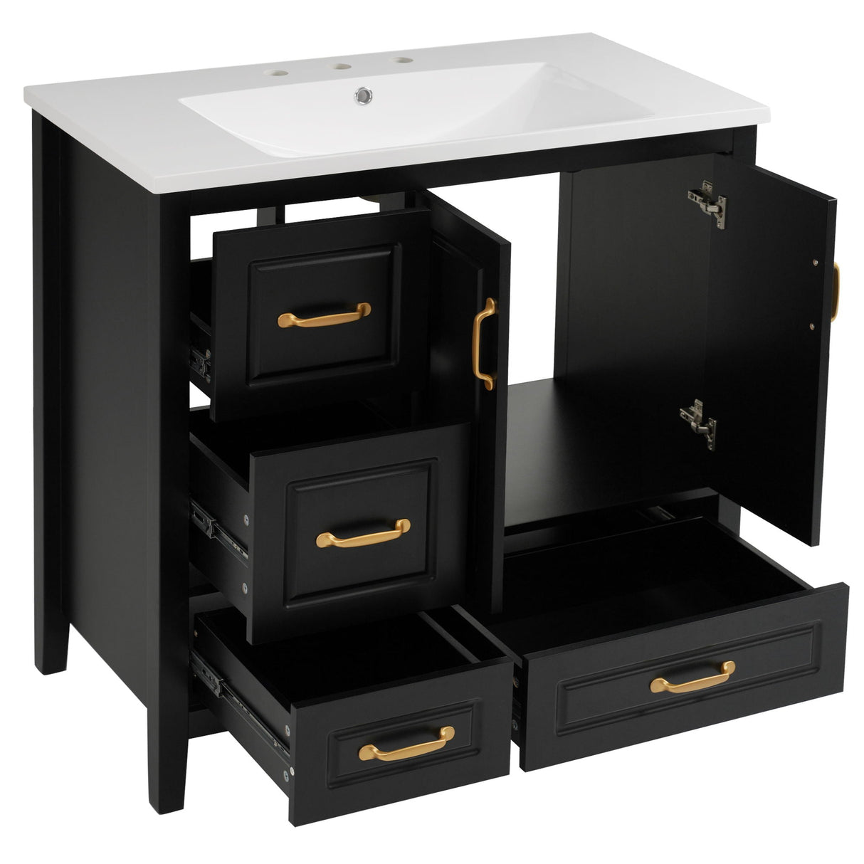 Bathroom Vanity With Sink, Soft Closing Doors & Drawers, Metal Handles