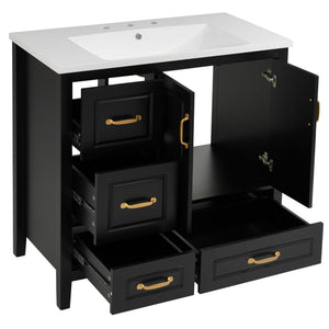 Bathroom Vanity With Sink, Soft Closing Doors & Drawers, Metal Handles