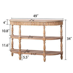 Handcrafted Wood Console Table with Hand-Woven Trim